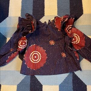 Ulla Johnson Kids Navy and Burgundy Floral Blouse